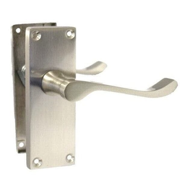 EDH Door Hardware Satin Nickel Victorian Scroll Door Handles – Modern Lever Latch Handles on Backplate – 118mm x 42mm