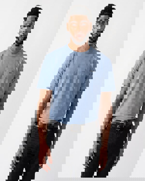 BOSS Green Tee Mens Stretch Cotton T-Shirt with Contrast Logo in Open Blue