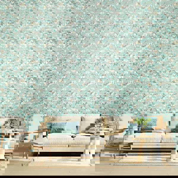 Hoopla Walls Lino Leaves - Duck Egg 10m Wallpaper