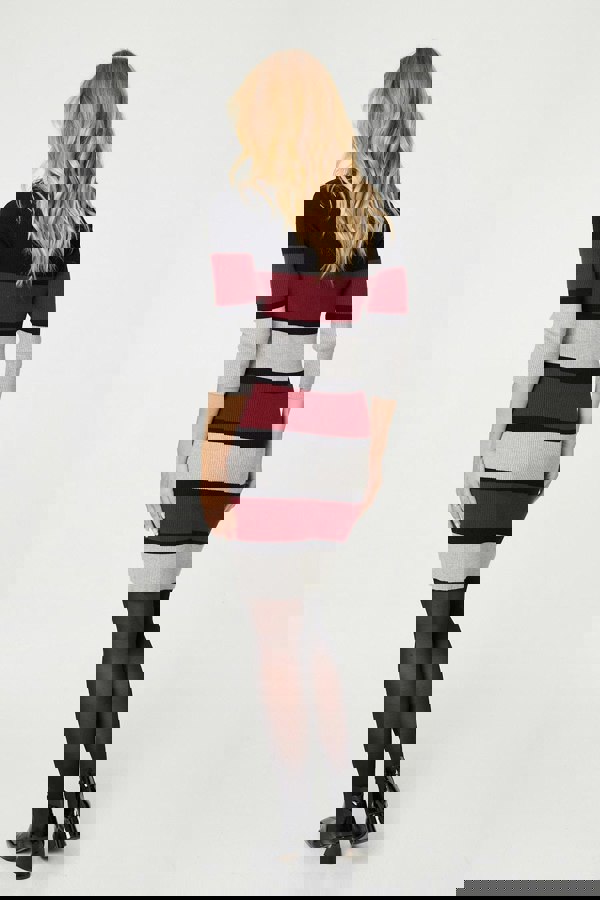 Red | Striped 3/4 Sleeve Knit Bodycon Short Dress
