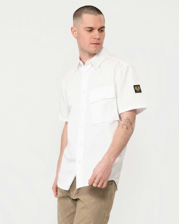 Belstaff Scale Mens Short Sleeve Shirt - White - CHO - Designer Mens Short Sleeve Shirts