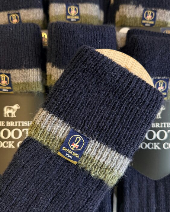 The British Boot Sock Company Wellington Boot Socks – Navy & Smoke | 100% British Wool | UK 8–12