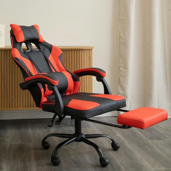 Samuel Alexander Ergonomic Gaming Chair with Footrest and Removable Pillows in Red