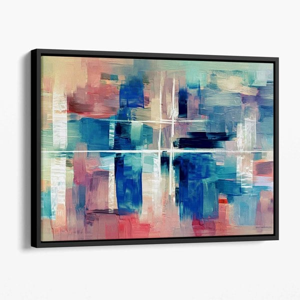 Artze Wall Art Abstract Canvas Wall Art  Print - Paint Strokes In Blue and Pink