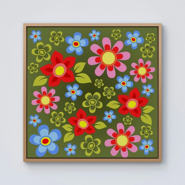 Warren Reed Red And Blue Flowers Framed Canvas