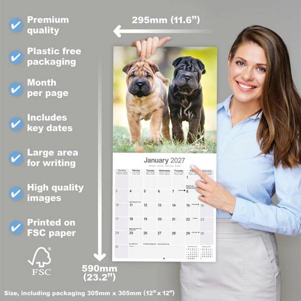 Shar Pei Calendar 2027, Wall Calendars, Month To View, Dogs, Gift