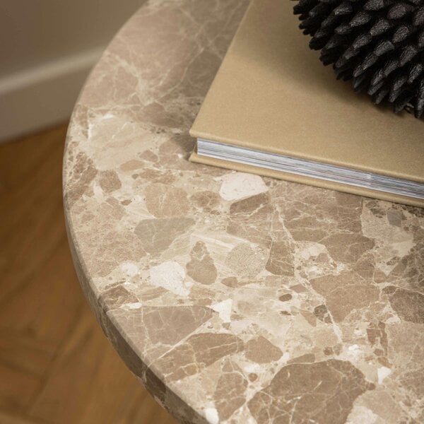 Wyld Haus Bremen Brown Marble Round Side Table Hexagon Base