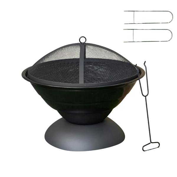 Samuel Alexander 52cm Black Steel Outdoor Lustre Enamelled Firepit with Fire Poker