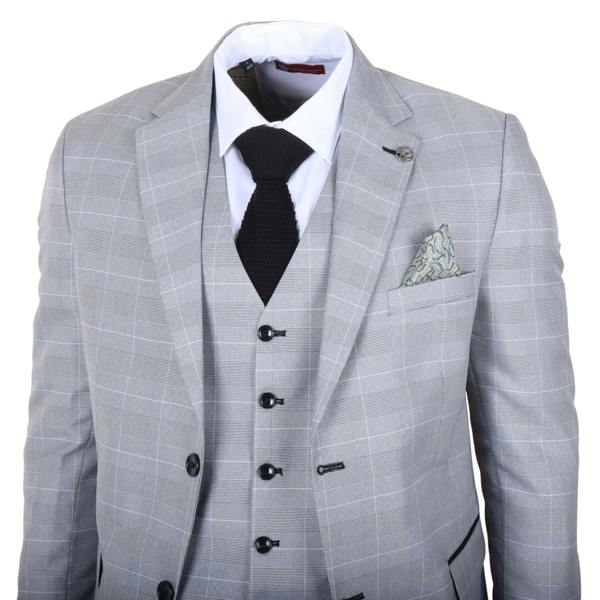TruClothing IM53 - Men's Grey Check 3 Piece Tailored Fit Suit