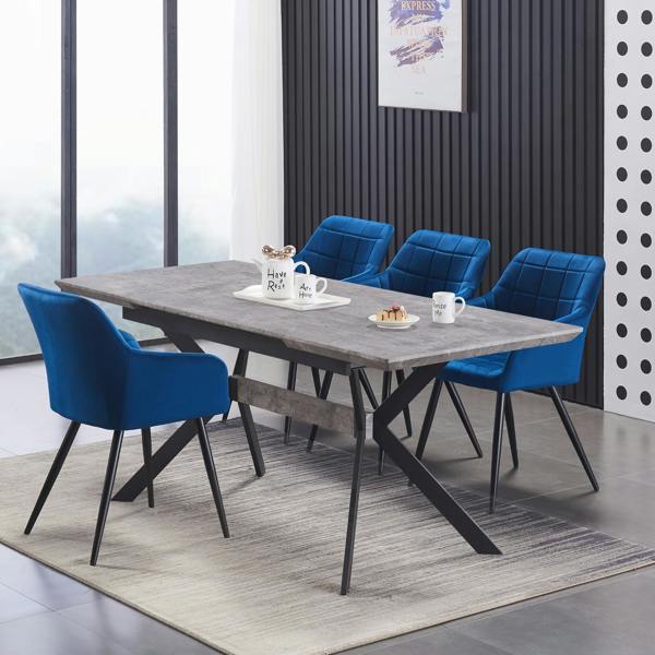 Life Interiors Single Camden Modern Velvet Dining Chair with Armrests, Quilted Design & Black Metal Legs