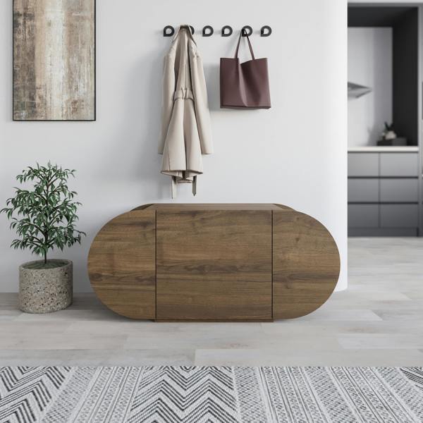 Decortie Modern Pozy Shoe Bench Storage 110(W)cm Oval Shape 3-Door Minimal Organiser for Office, Hallway
