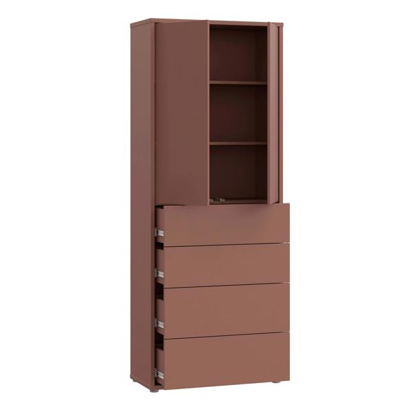 Furniture To Go Alice Springs Tall Storage Cabinet with Push-to-Open Doors & 4 Drawers in Terracotta