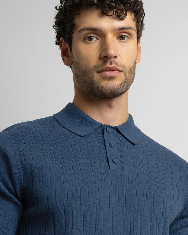 Steel & Jelly Tarvin - Geo Texture Knitted Polo Shirt