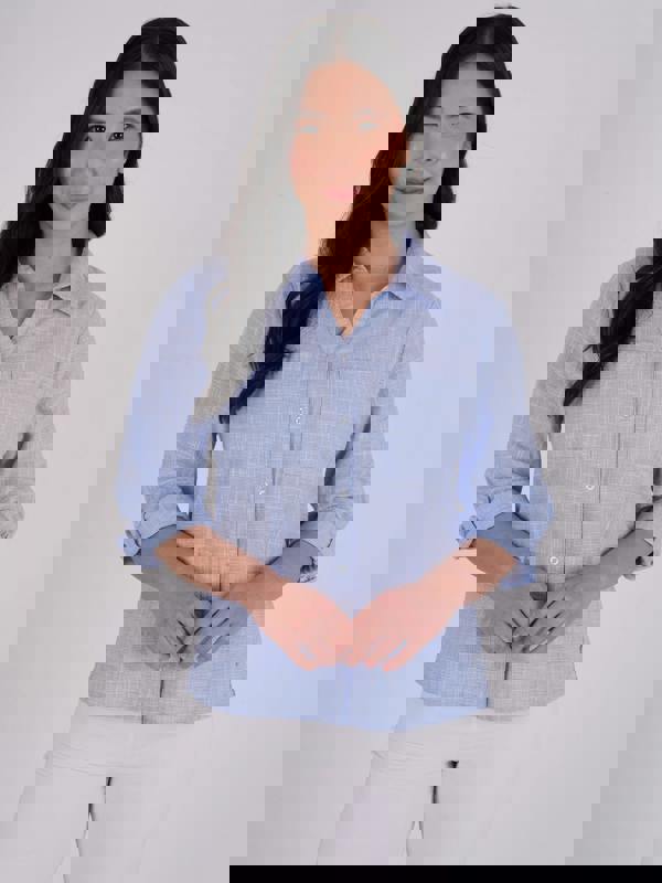 PennyPlain Collared Microcheck Shirt -  Blue