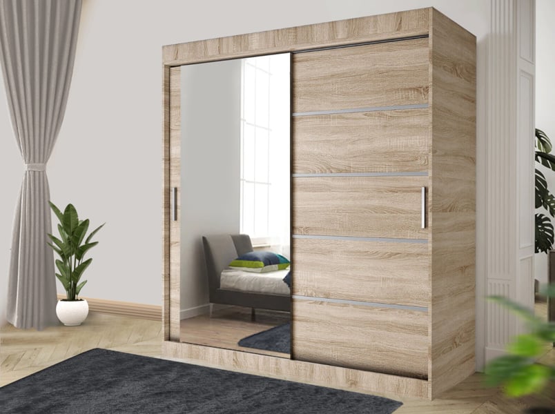 RAC3 Stylish Bedroom Sliding Wardrobe  -  comes in White/Grey/Black/Oak and Width 150cm/180cm/203cm/250cm (Black, 150cm)
