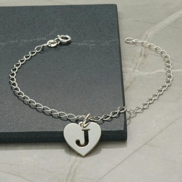 Christopher James of London Sterling Silver Curb Anklet With Initial Heart Charm&nbsp;