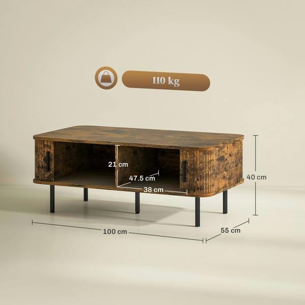 Wyld Haus Ninoma Wooden Rustic Brown Rectangular Coffee Table With Tambour Doors