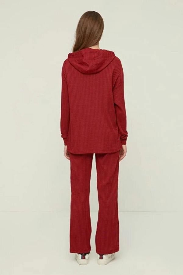 WOVCOR 2 Piece Ribbed Knit Pajama Set with Hood
