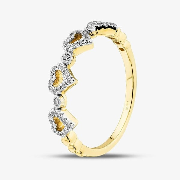 T. H. Baker 9ct Yellow Gold 0.10ct Brilliant Cut Pave Set Diamond Multi Heart Ring THR29464-10