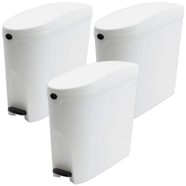 ProWashroom Sanitary Bin 20L x3 White - Slimline Washrooms Toilets Hygienic Disposal Pedal Bins