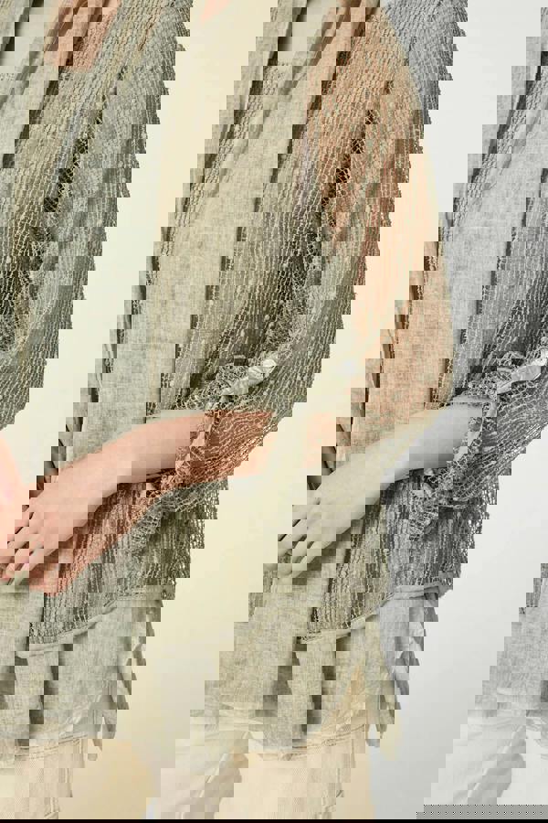 Khaki | Sparkly Mesh Scarf Detail Layered Top