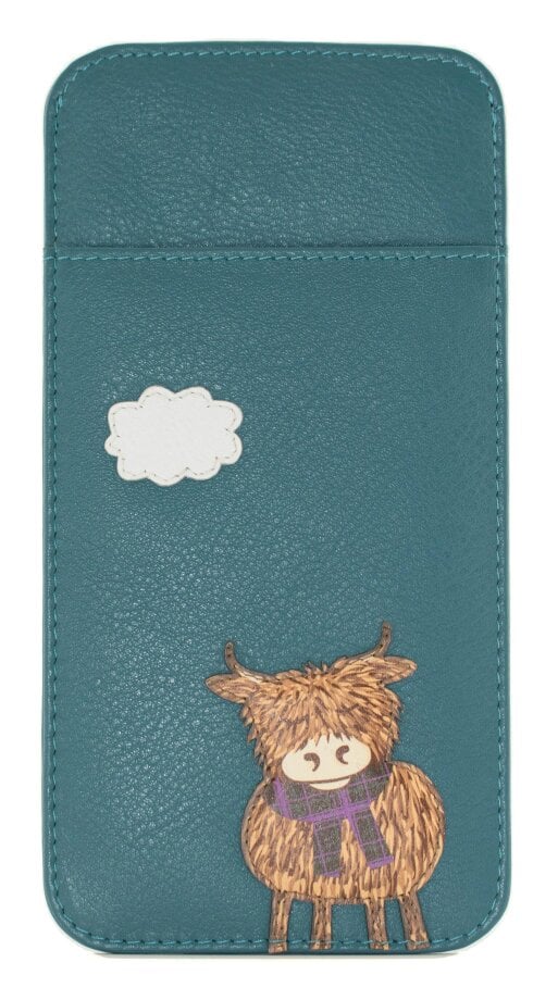 Mala Leather Highland Cow Leather Glasses Case - Teal
