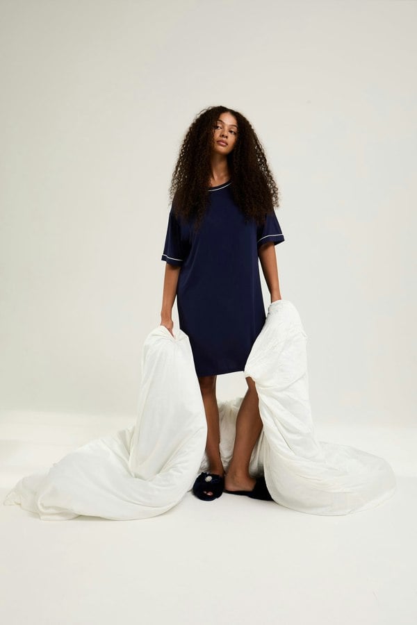 Pretty You London Women's Bamboo Classic Tee Dress in Midnight