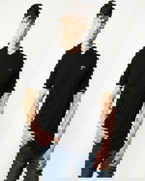 BOSS Green Tee V Mens Stretch Cotton V-Neck T-Shirt - Black 001