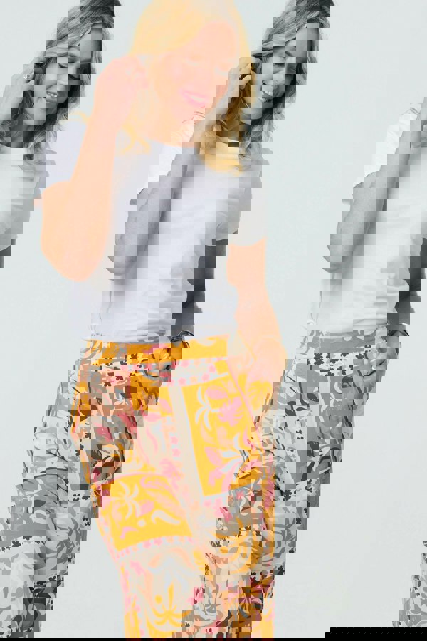 Orange | Patchwork Print High Waist Wide Leg Trousers
