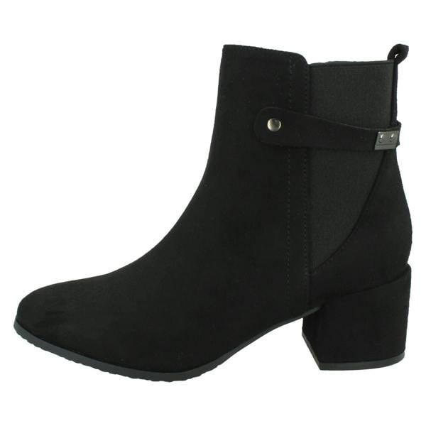 Spot On Ladies Spot On Mid Block Heel Ankle Boots with Back Strap F51239