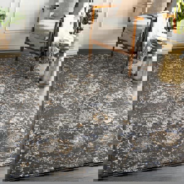 Livabliss Indigo-Vintage Black Grey Beige Traditional Floral Boho Rug