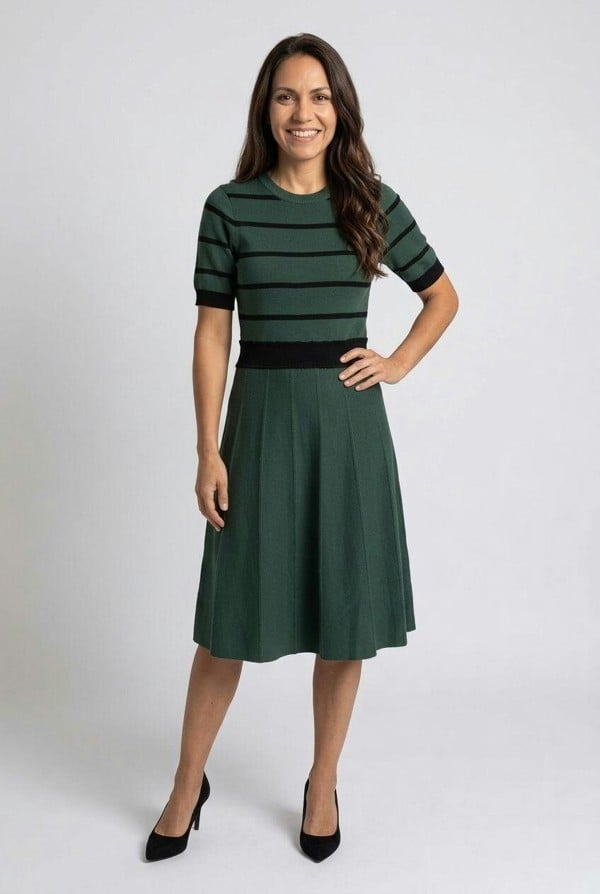 Izabel London Striped Knee Length Knit Skater Dress