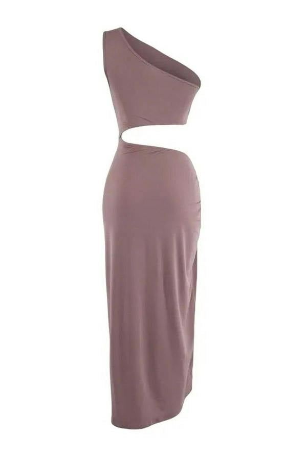 WOVCOR Knitted Maxi Draped One-Shoulder Beach Dress with Accessories
