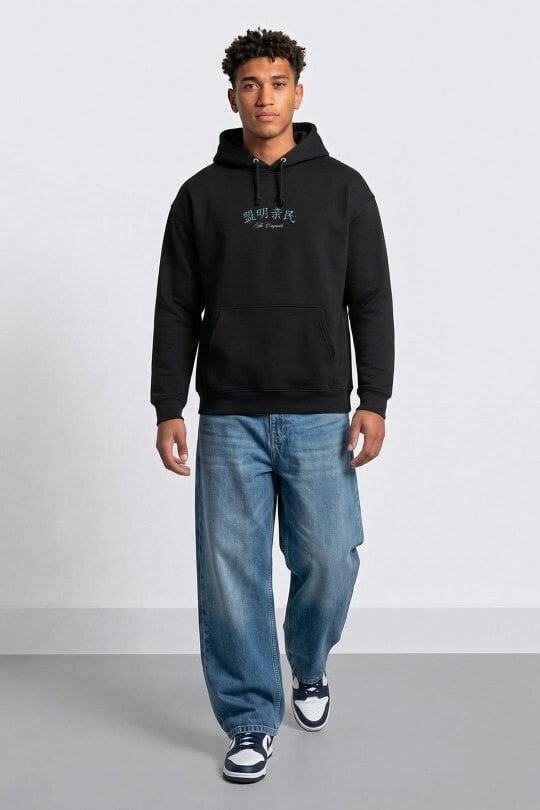 London Attitude Oversized Heavyweight Japanese Dragon Graphic Hoodie