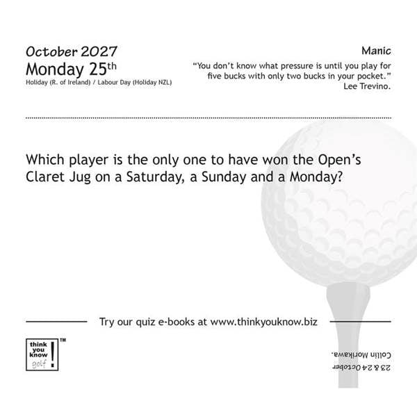Think You Know Golf? Desk Calendar 2027, Desk Calendars, Day To View, Sports, Gift