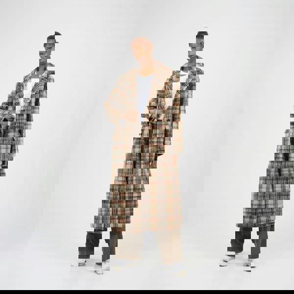 Brave Soul Brown Double Breasted Faux Wool Maxi Check Coat - Brown Image 1