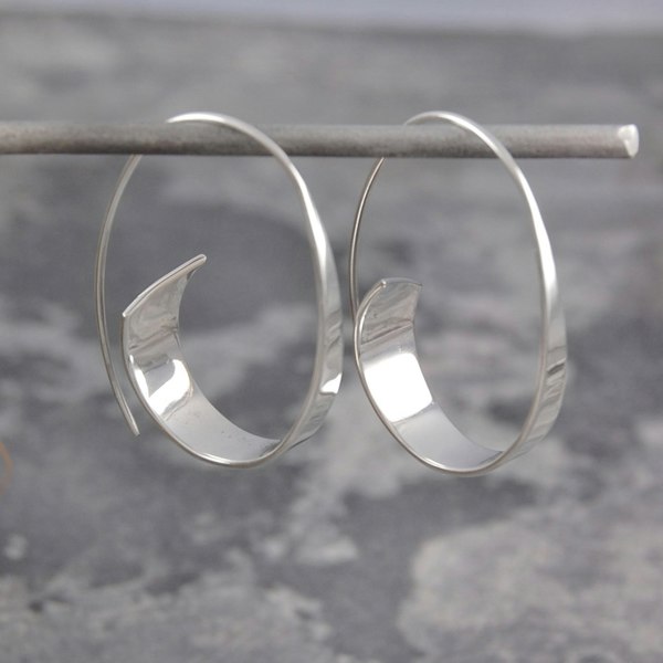 Curled Ribbon Silver Hoop Earrings - Otis Jaxon Silver Jewellery