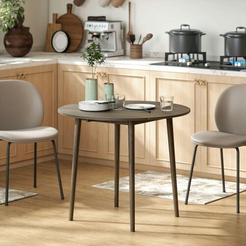 Wyld Haus Harapa Solid Wood Grey Round Folding Dining Table Seating 4 With TaFauxred Legs