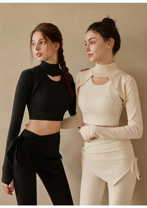 Anniou UPF50+ Knitted Yoga Bolero Pullover - Black