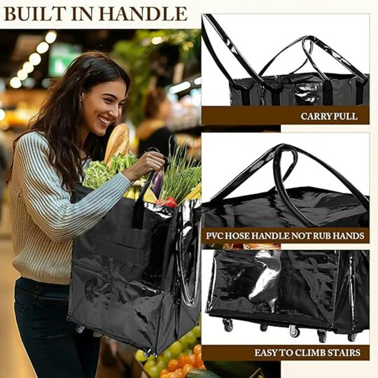 Havendro High-Capacity Folding Shopping Cart Bag with Wheels | Portable and Foldable