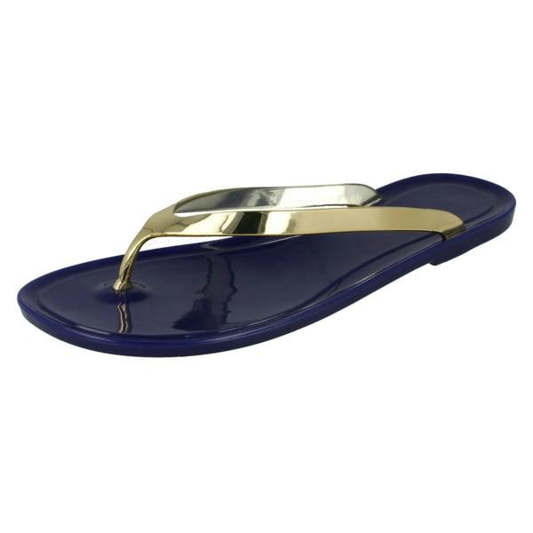 Spot On Ladies Spot On Flat Metallic Toe Post Jelly Sandals