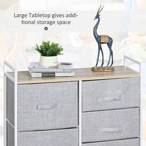 Wyld Haus Vepapa White Metal And Grey Fabric 5 Drawer Linen Basket Storage Unit With Natural Wooden Top Shelf