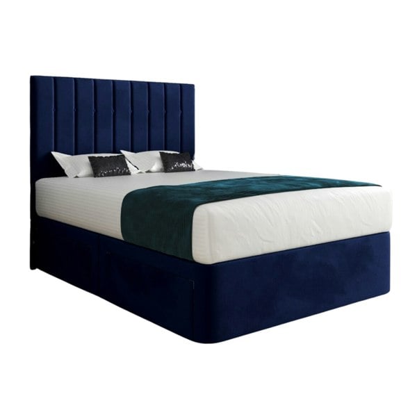 Casa Magna Marcelo Upholstered Soft Velvet Bed Frame - Blue