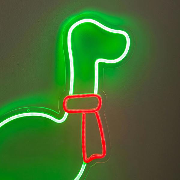 Samuel Alexander 43cm Light up Green & Red Neon Dinosaur Christmas Light with Scarf & Stand