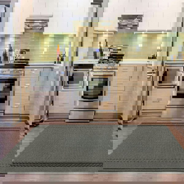 Machine Washable Dark Grey Design Mats | Bordered Line