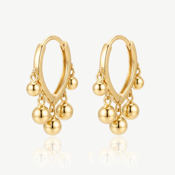 Small Hoop Earrings With Bobble Charms in 18k Gold