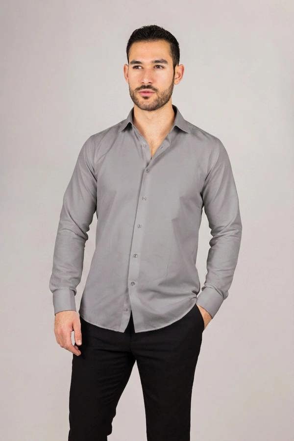 TruClothing Men's Grey Double Cuff Oxford Shirt