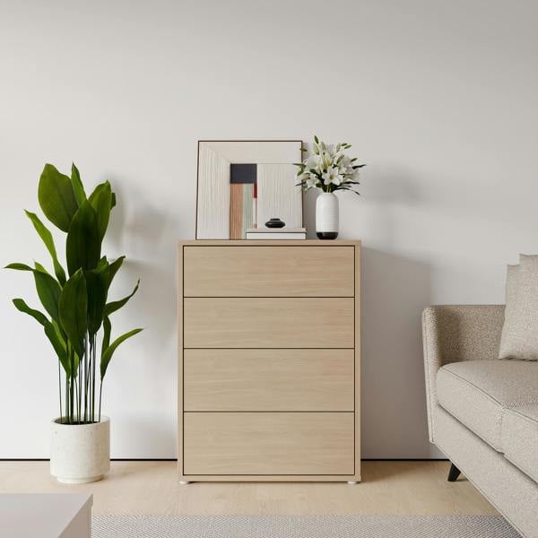 Alice Springs 4 Drawer Chest with Push-to-Open Drawers in Elegancia Oak and White