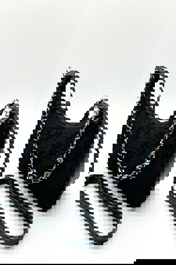 SVNX Floral Textured Baguette Bag With Chain