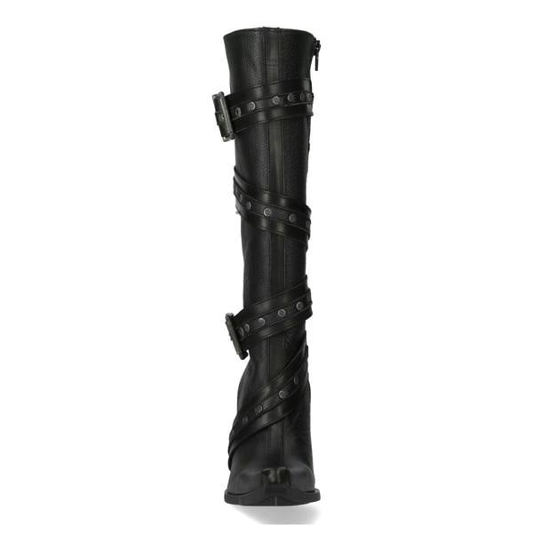 New Rock Womens Black Leather Gothic Knee-High Heeled Boots - M-9029-C10